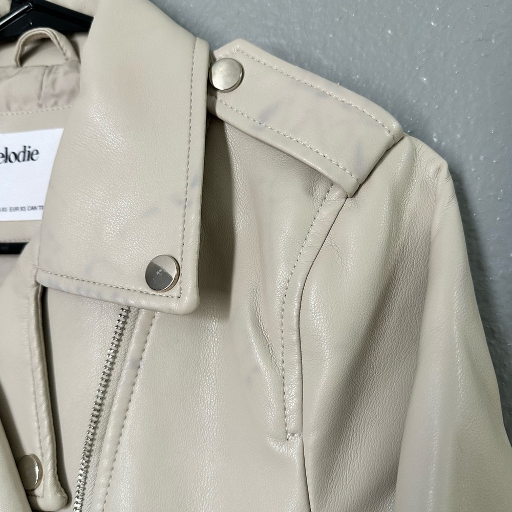 Elodie Beige Leather Biker Jacket - Picture 7 of 7